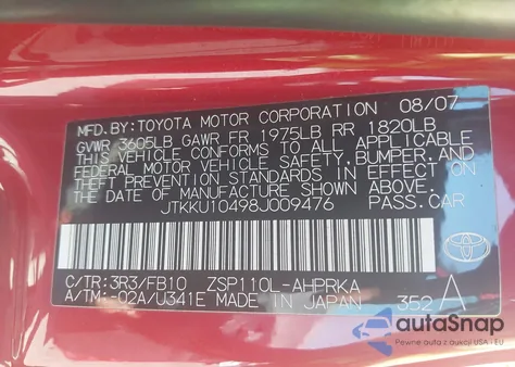 2008 Scion Xd z USA, uszkodzony, nr VIN JTKKU10498J009476